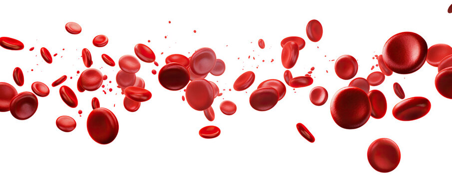 Dynamic red blood cells flowing in plasma, cut out