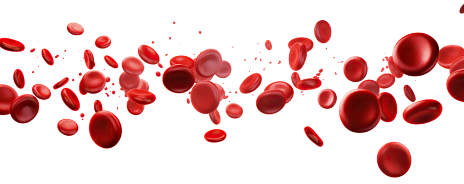 Dynamic red blood cells flowing in plasma, cut out - Powered by Adobe