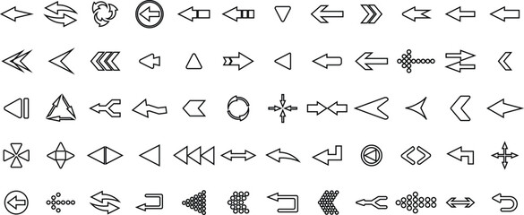 Arrow previous icon set. simple pictogram minimal, flat, solid, mono, monochrome, plain, contemporary style. left pointing solid long arrow icon sketched as vector symbol.