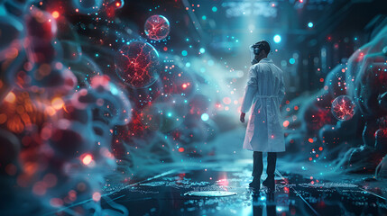 A doctor standing in the bacterial background