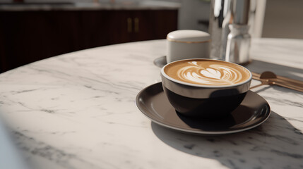coffee cup on a white modern kitchen counter