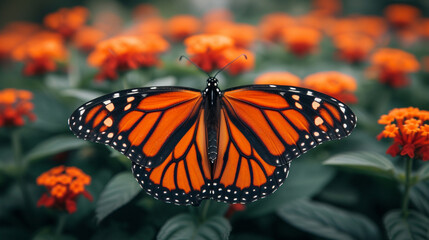 Fototapeta na wymiar Large Orange Butterfly Perched on Flower