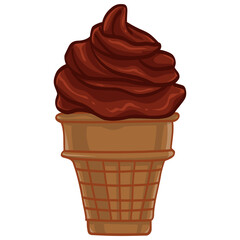 Chocolate Ice Cream Waffle Cone Sundae Vector Illustration