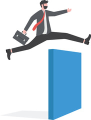 Businessman jumping over hurdle concept

