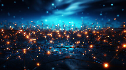 Obraz premium Network technology background. Ai artificial intelligence. Scy-fi geometric shapes with copy space. Generative AI