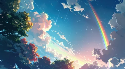 Foto op Plexiglas Anime-style illustration of a beautiful rainbow in the blue sky © Jennifer