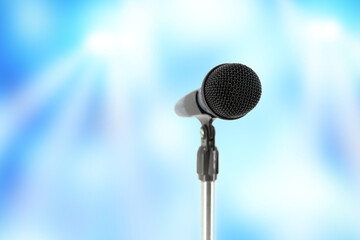 Microphone with blur light background for reporter report new or public speaking or journalist...