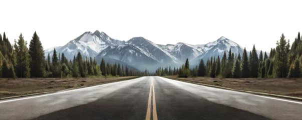 Foto op Canvas Long stretch of empty road leading towards misty mountains, cut out © Yeti Studio