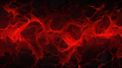Rolgordijnen Vibrant red flowing lava within a volcanic environment © Tasnim