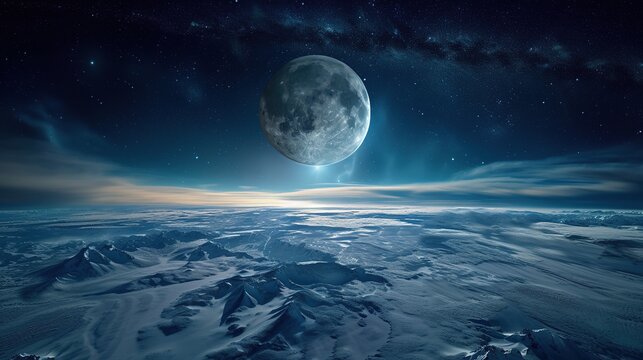 Mountain and moon. 3D Rendering