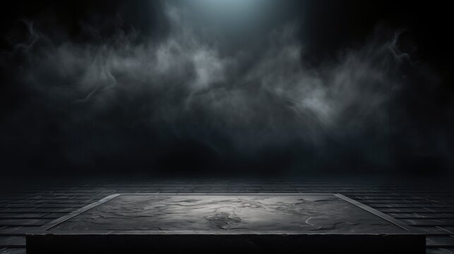Dramatic Product Display Podium Under Spotlight in a Dark Atmosphere
