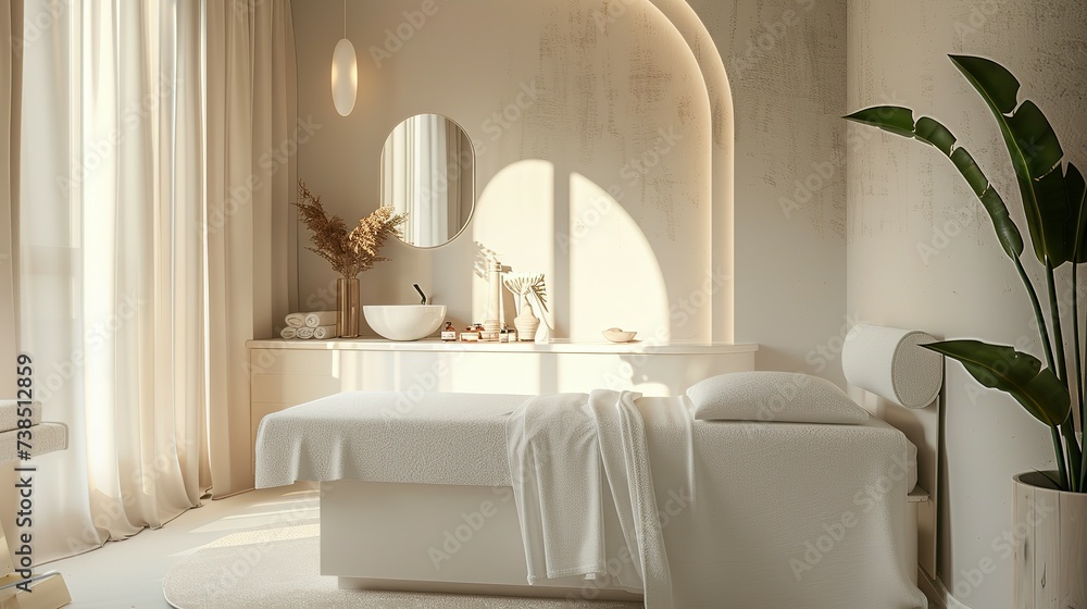 Wall mural bed in a private room at a beauty salon