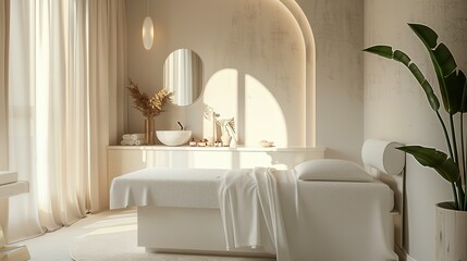 Bed in a private room at a beauty salon