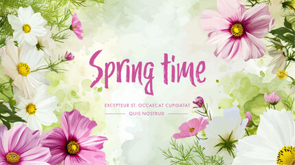 Frame decorated with flowers, tulips for women's day on March 8. Spring celebration