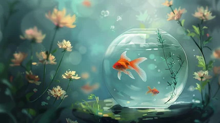 Fotobehang Aquarium with a goldfish © Daniel
