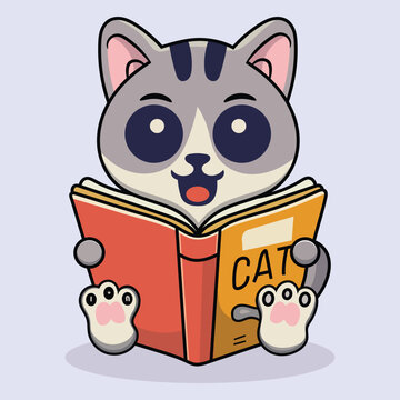 recommend clip art: vector cute cartoon cat reading a book 