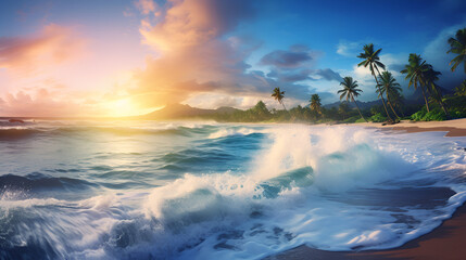 Fototapeta na wymiar Beach Paradise Wallpaper Sun Sand and Tranquility