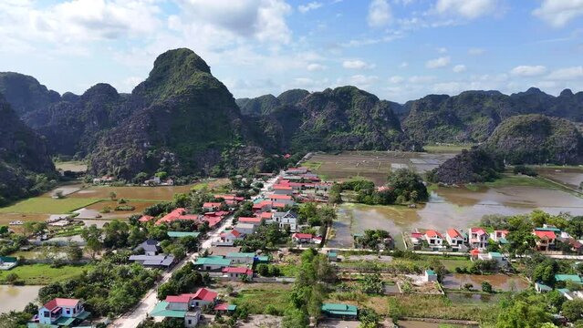 Aerial shot of a town in Ninh Binh - Vietnam.