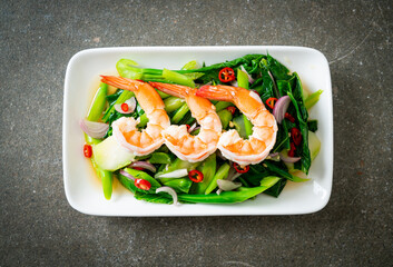 Spicy Chinese Kale Salad with Shrimp
