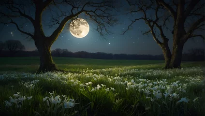 Foto auf Leinwand Spring Day: Nature Landscapes Under the Night Moon © LL. Zulfakar Hidayat