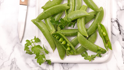 fresh green bean peas and herbs