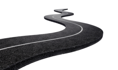 Winding asphalt road isolated on transparent background