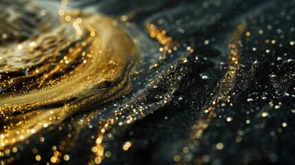 Pure gold from the mine that was unearthed was placed on the black sand - obrazy, fototapety, plakaty