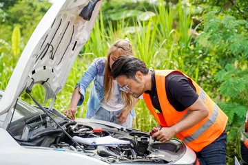 Fotobehang Closeup auto mechanic checking for breakdowns and list repairs according to customer orders © Atiwat