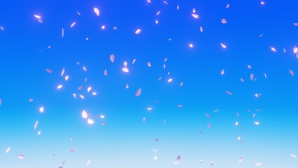 舞い散る桜の花びら（青空背景）3DCGイラスト