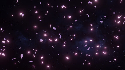 舞い散る桜の花びら（星空背景）-3DCGイラスト