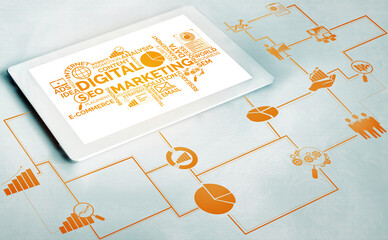 Digital Marketing Technology Solution for Online Business Concept - Graphic interface showing...