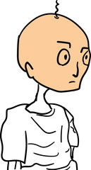 A bald monk or character with only one hair on the top of his head.