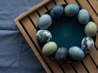 Blue painted easter eggs