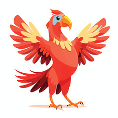 funny red parrot cartoon dancing flat vector 