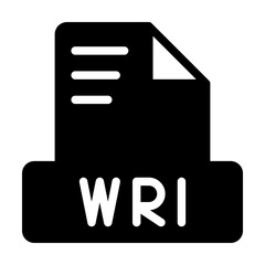 Wri File Icon solid style symbol. simple icon of text file document. Vector illustration.