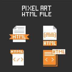 Fototapeta premium this is html file icon in pixel art with simple color and black background ,this item good for presentations,stickers, icons, t shirt design,game asset,logo and project.