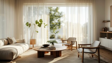 Minimalist Living Room with Floor-to-Ceiling Window AI Generated.