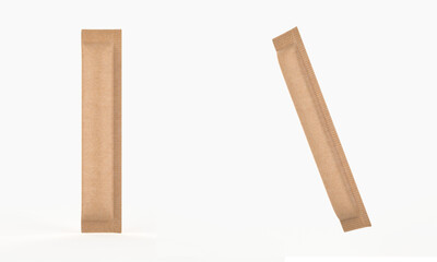 Paper Stick Sachet Mockup Isolated O White Background. 3d illustration