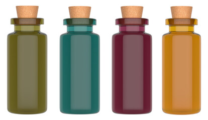 olive oil glass bottles with olive oil splash isolated on white background. 3d illustration