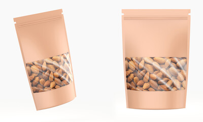 Delicious roasted sweet almonds nuts isolated on white background. 3d illustration