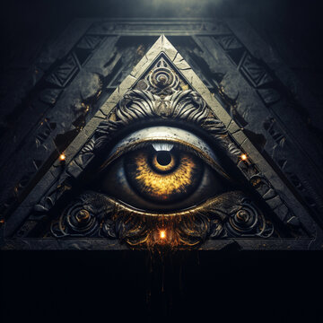 Sign Illuminati. Freemasonry. The masonic square. All seeing eye in sacred geometry triangle, masonry and illuminati symbol