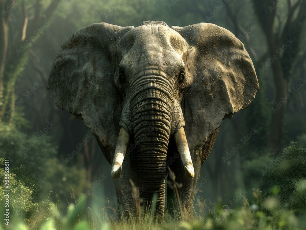 Poster an elephant walking through a forest. generative ai.