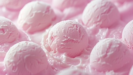Pastel ice cream balls, close-up, soft light, creamy texture