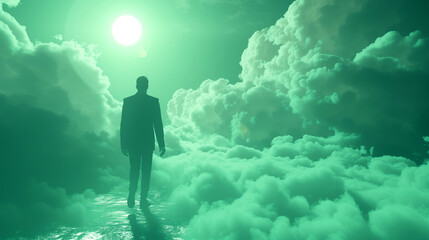 Fototapeta premium 夢の世界に迷う男性ビジネスマン