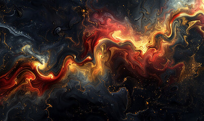 Colorful Chaos Gold and Red Swirls in Darkness