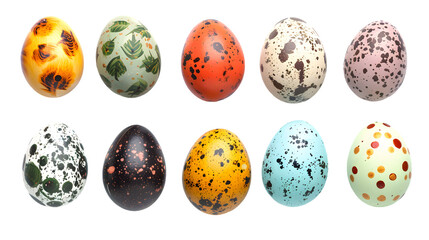 Ten colourful easter egg isolated on white bakcground png