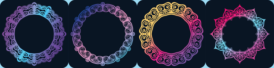 mandala circle elements. ornamental coloring mandala frame elements. round art frame.