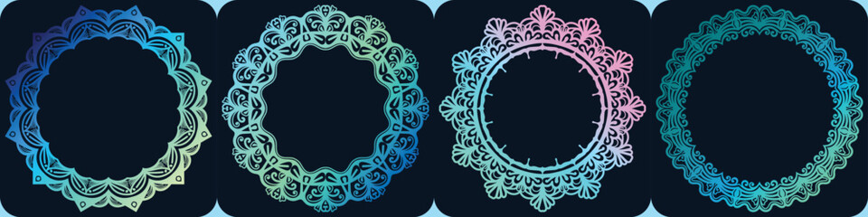 glowing color art frame. mandala frame. circle art elements.