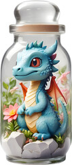 blind box lovely cute chibi dragon  in glass bottle ,flower garden diorama, lighting studio,pastel,...