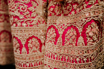 Indian bride's red wedding outfit textile, texture, pattern, fabric
